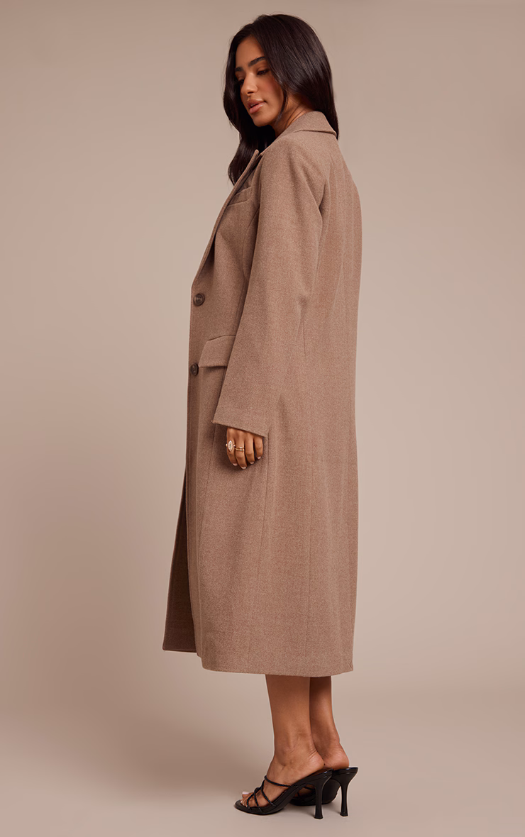Petite Taupe Single Breasted Seam Detail Wool Look Maxi Coat