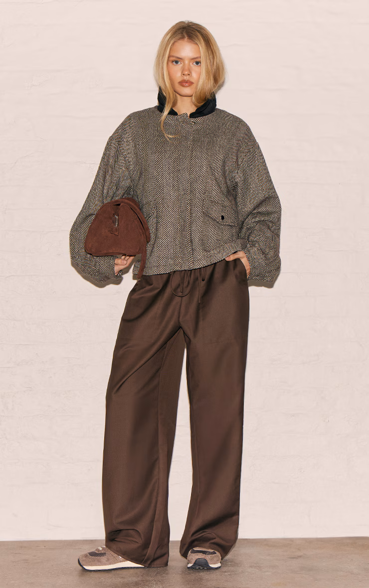 Monochrome Herringbone Contrast Collar Jacket