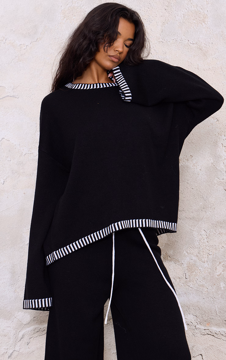 Monochrome Contrast Stitch Detail Knit Oversized Sweater