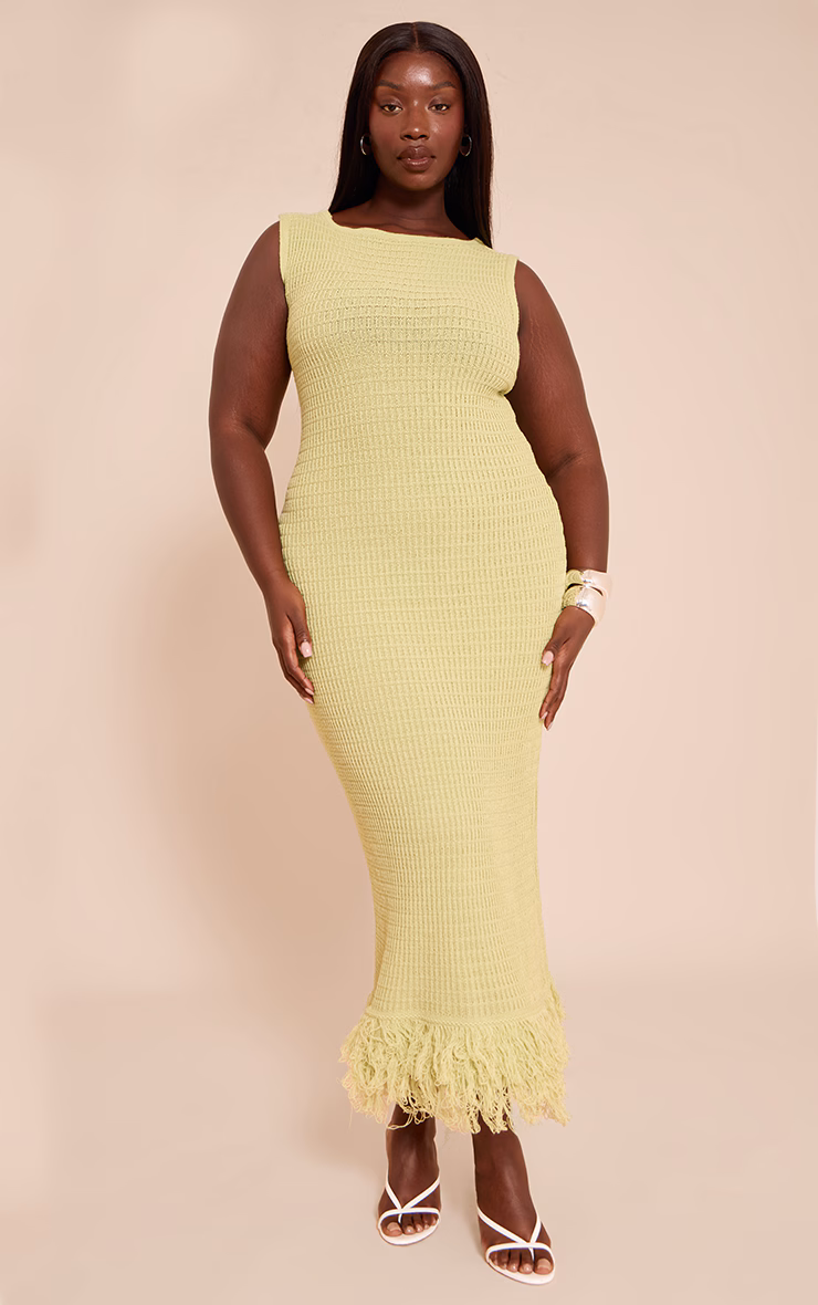 Plus Green Loop Knit Asymmetric Maxi Dress