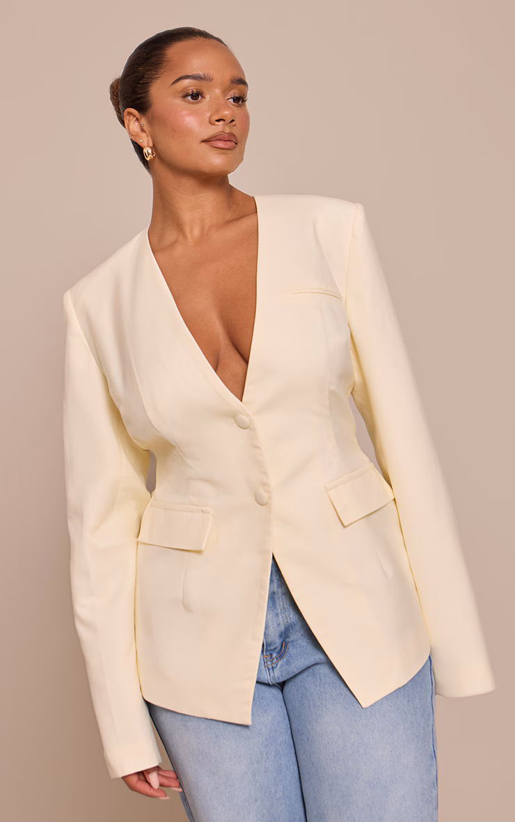 Shape Butter Cream Plunge Neck Cinched Blazer