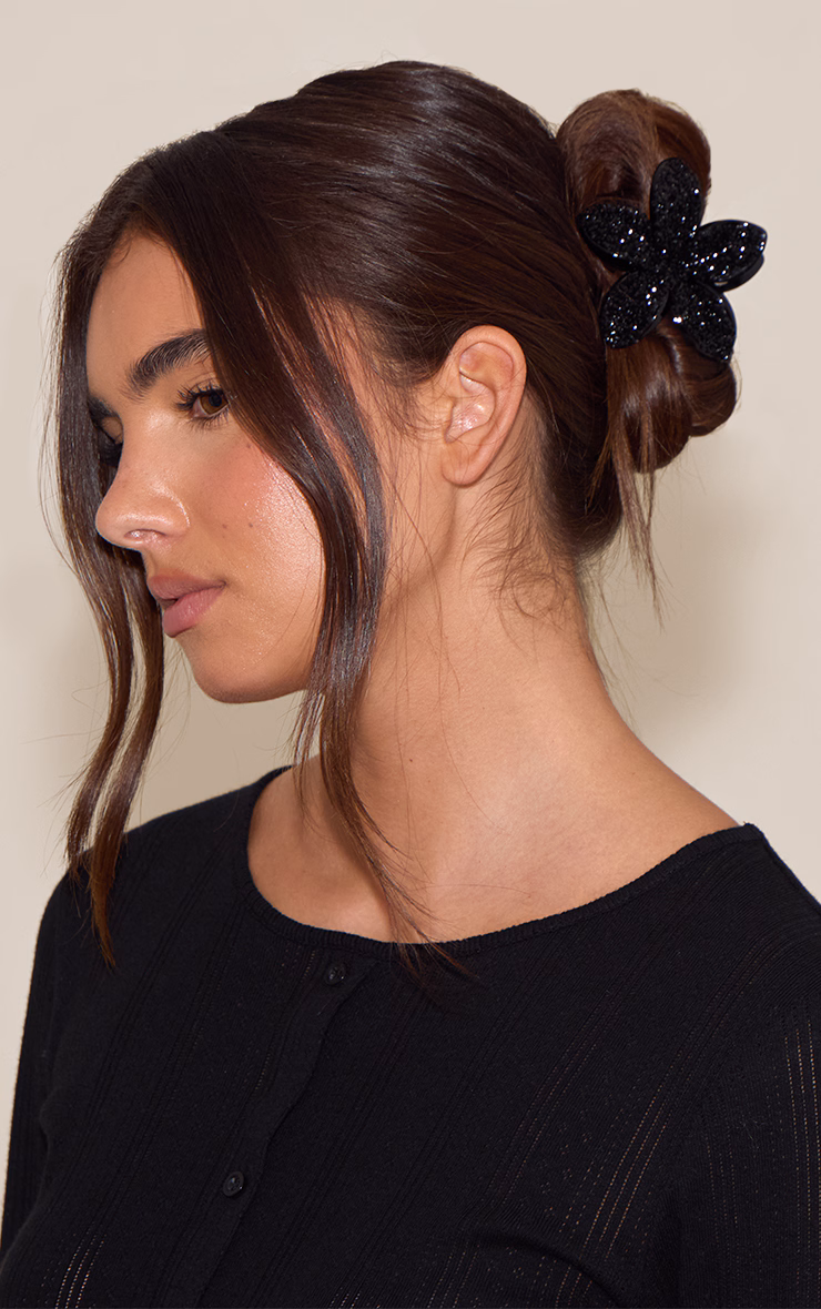 Black Crystal Lily Flower Hair Clip