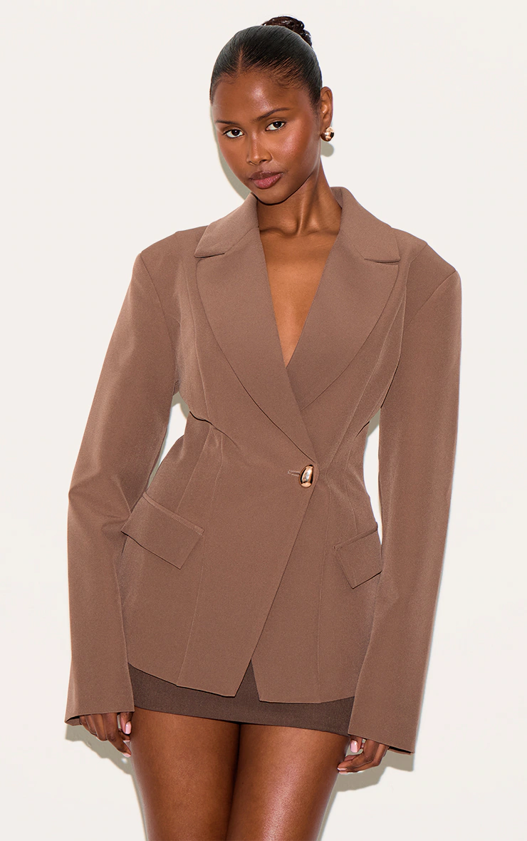 Mushroom Cinched Waist Lapel Point Detail Blazer