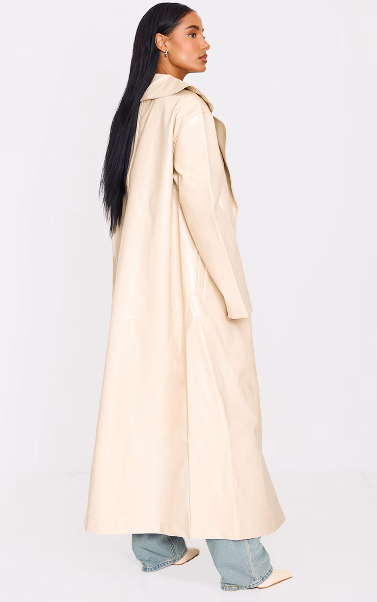 Sand Faux Leather Croc Trench Coat