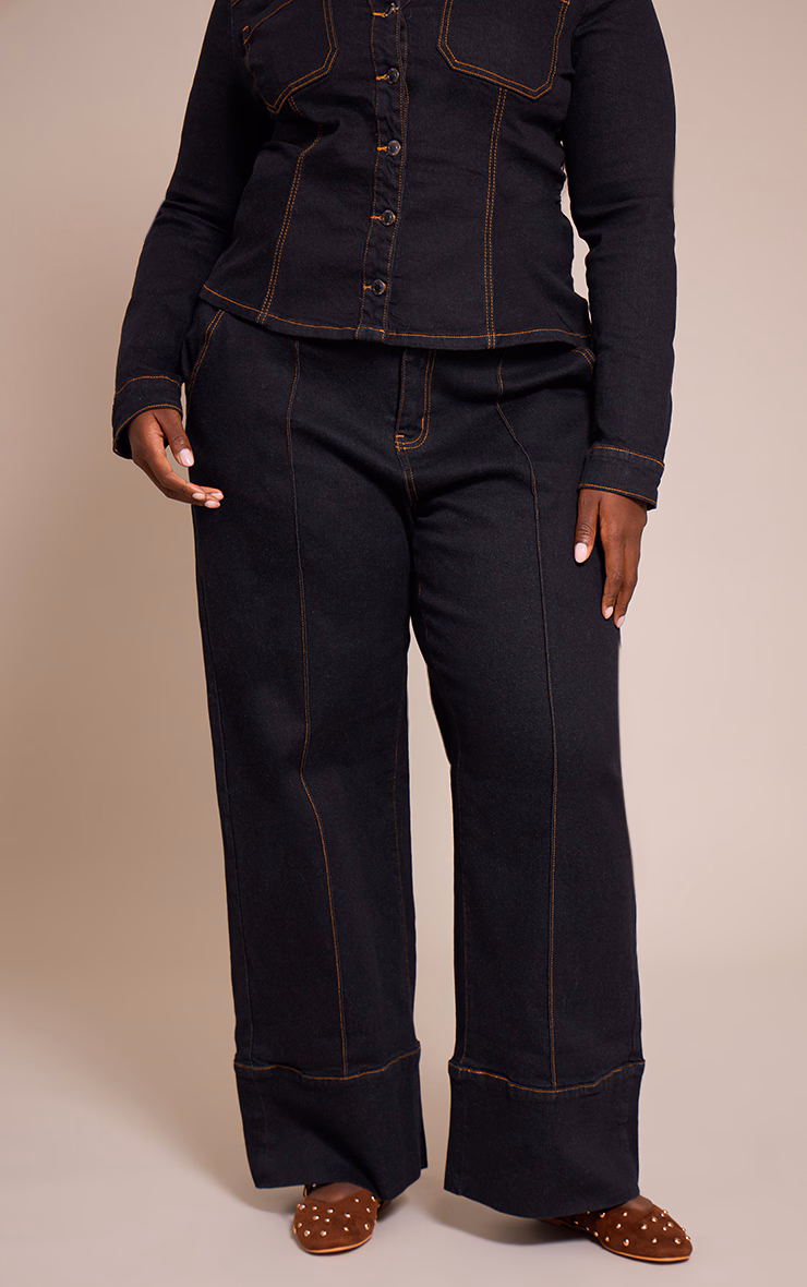 Plus Dark Indigo Turn Up Detail Jean