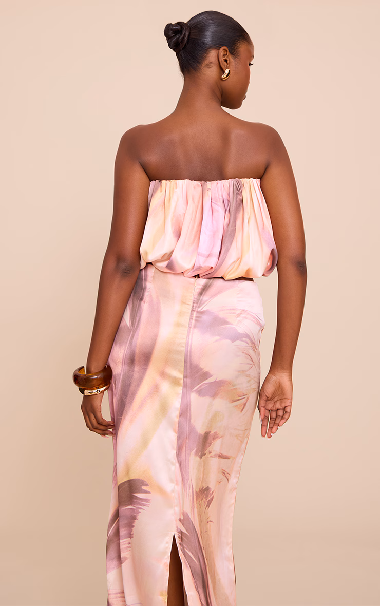 Multi Abstract Print Satin Puffball Bandeau Top