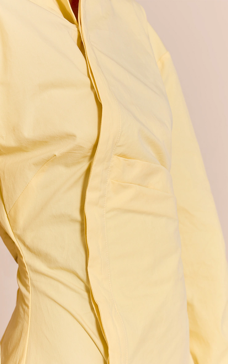 Lemon Asymmetric Button Down Long Sleeve Shirt Dress