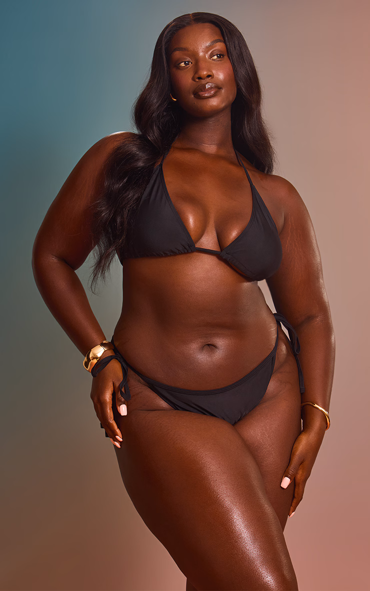 Plus Mix & Match Tie Side  Black Bikini Bottoms