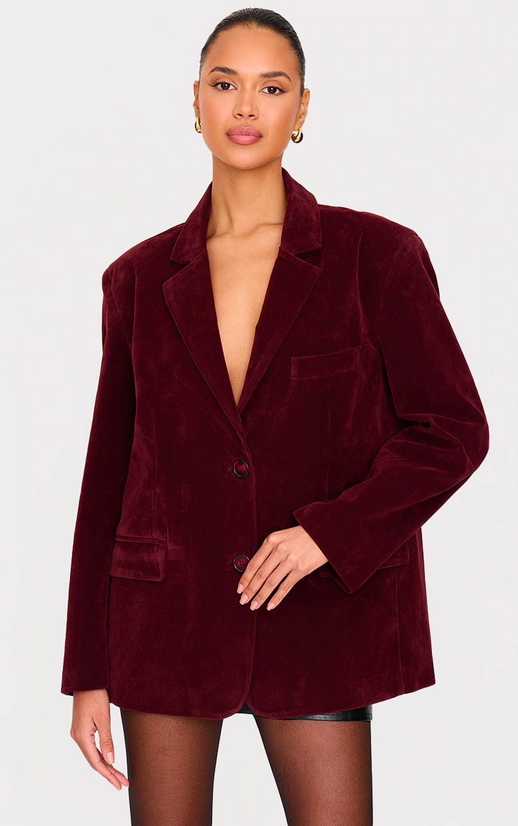Burgundy Faux Suede Longline Blazer