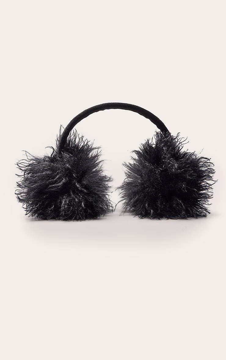 Black Shaggy Faux Fur Ear Muffs