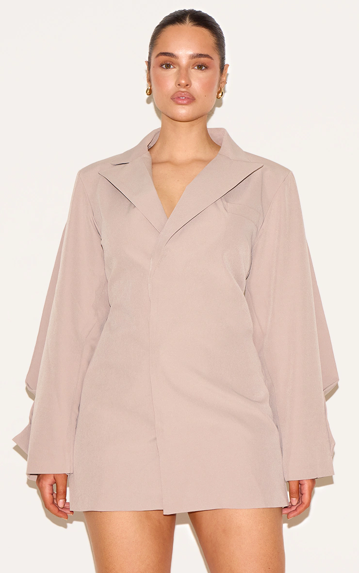 Shape Beige Woven Cinched Adjustable Waist Blazer