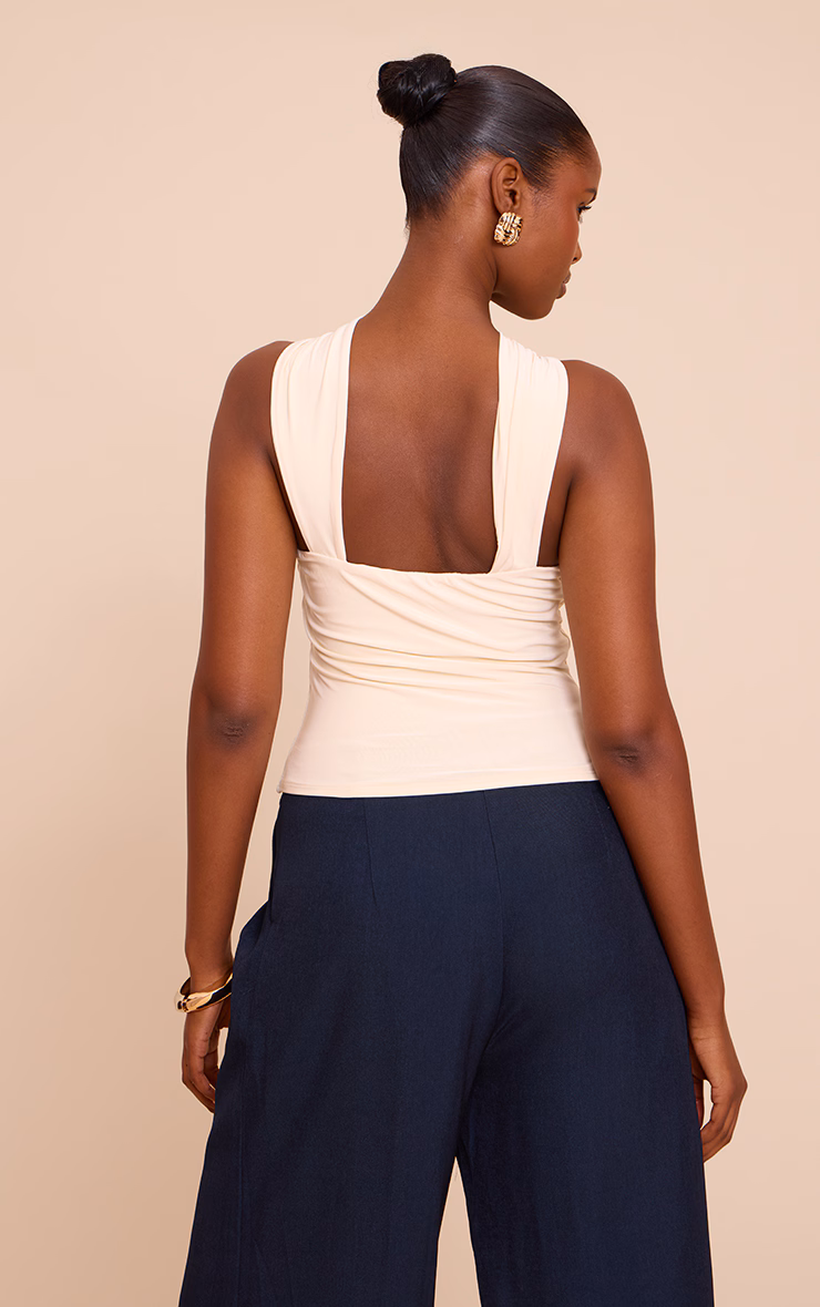 Butter Cream Double Layer Slinky Trim Detail Sleeveless Top