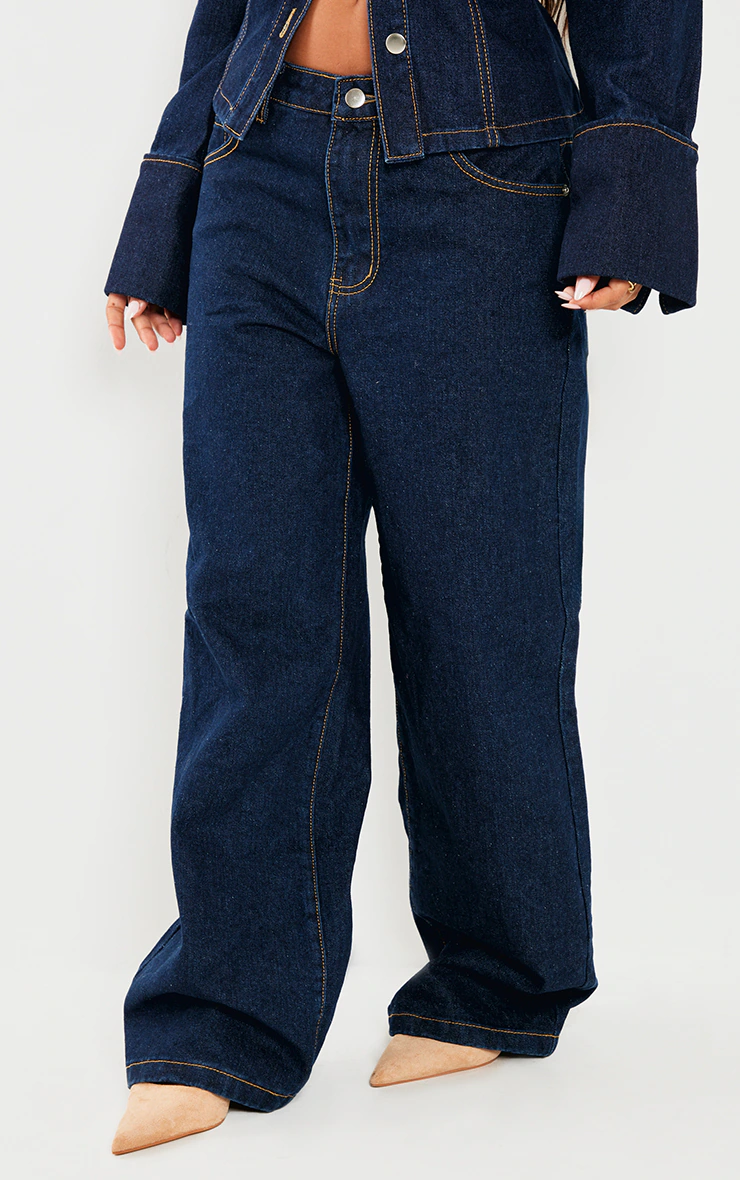 Petite Indigo Blue Wash Straight Leg Mid Rise Jeans