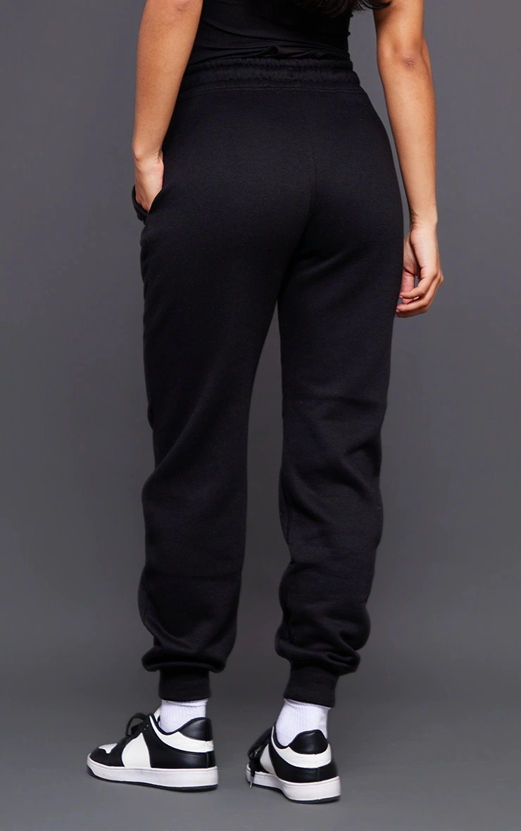 PRETTYLITTLETHING Black Logo High Waisted Cuffed Sweatpants