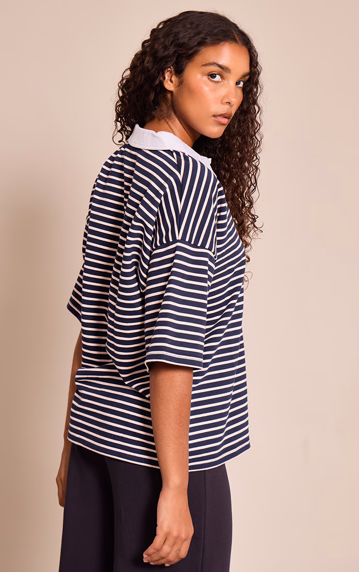 Navy Striped Polo Tshirt