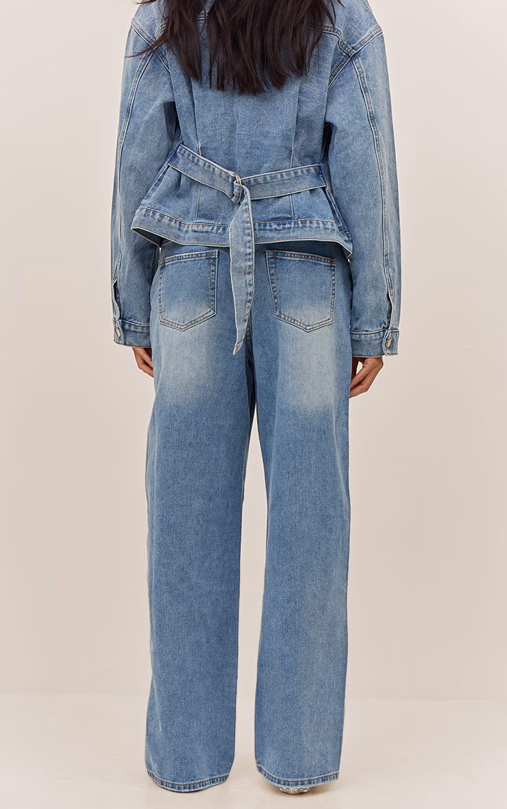 Mid Blue Wash Dip Front Straight Leg Jeans