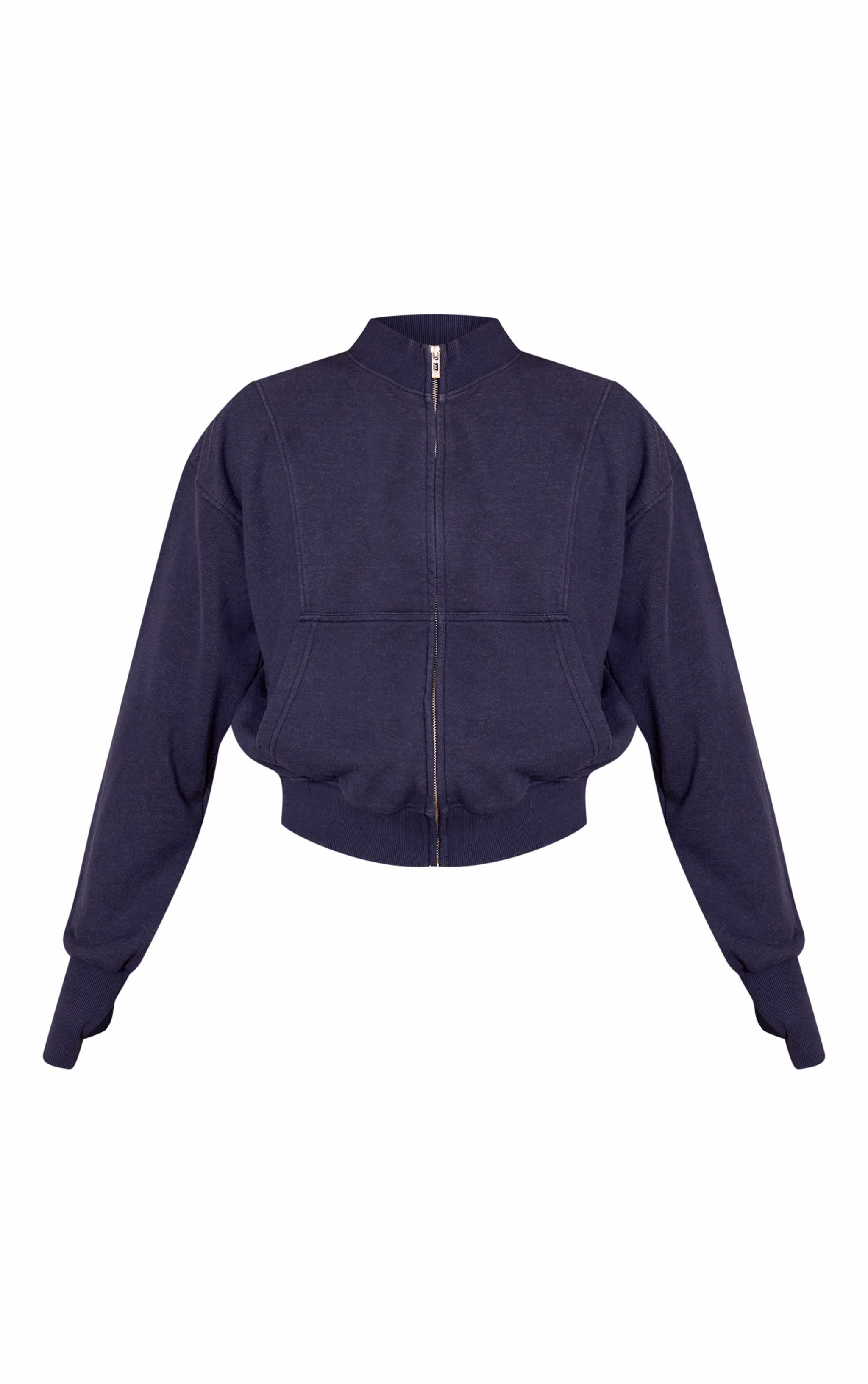 Navy Acid Wash Funnel Neck Zip Sweatshirt