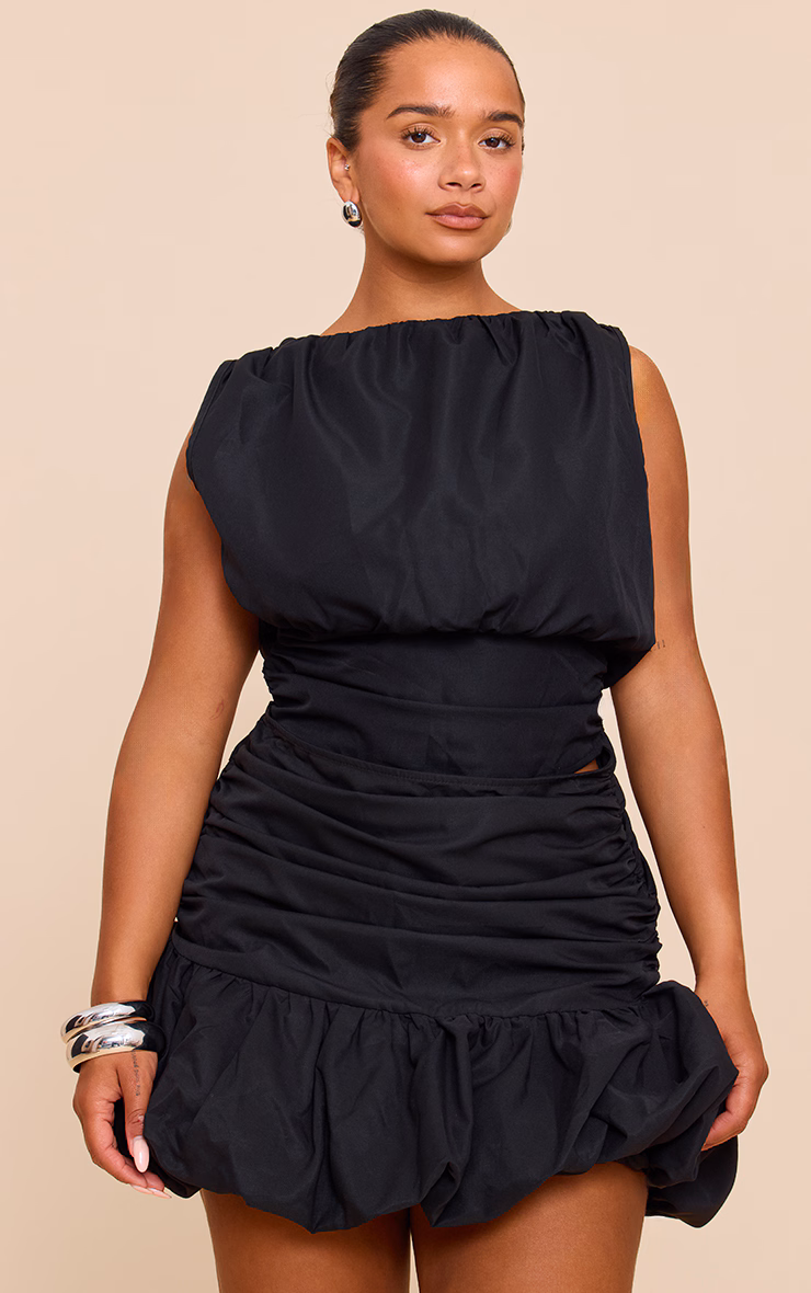 Shape black Boat Neck Cinched Waist Top