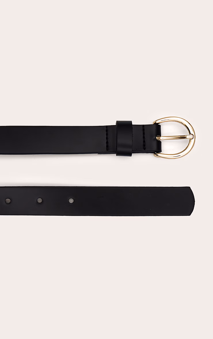 Black Pu Gold Crescent Buckle Skinny Belt