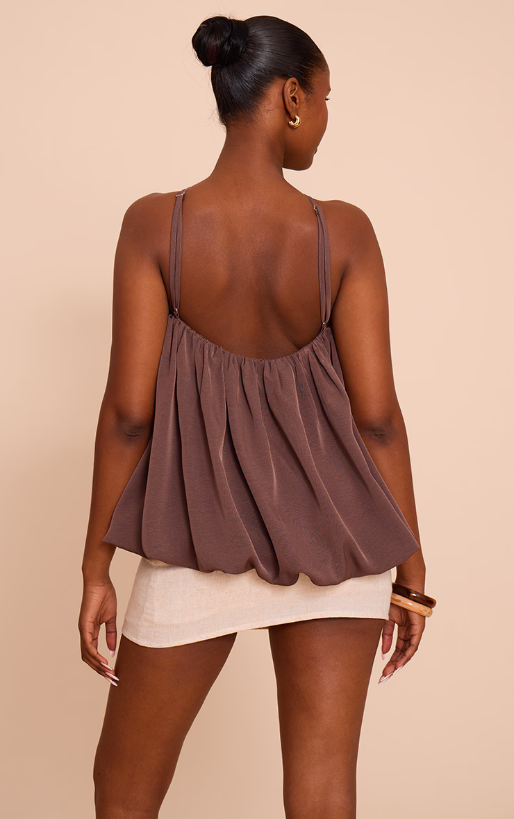Mocha Chiffon Halter Neck Puff Ball Top
