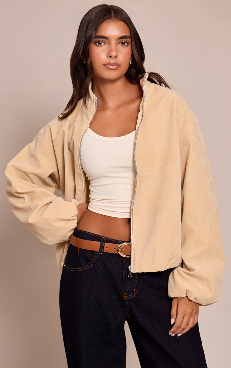 Buttercream Suede Bomber Jacket