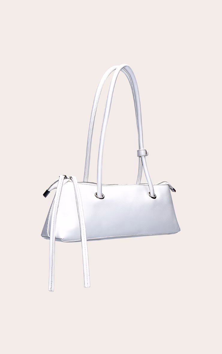 Off White PU Elongated Handle Shoulder Bag