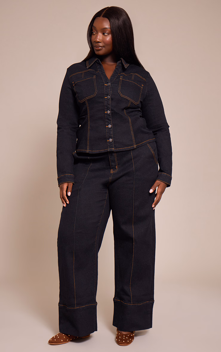 Plus Dark Indigo Turn Up Detail Jean