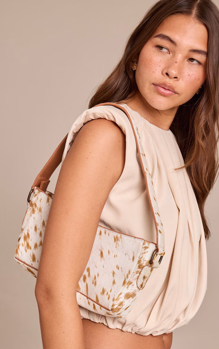 Natural Cow Print Real Leather Shoulder Bag