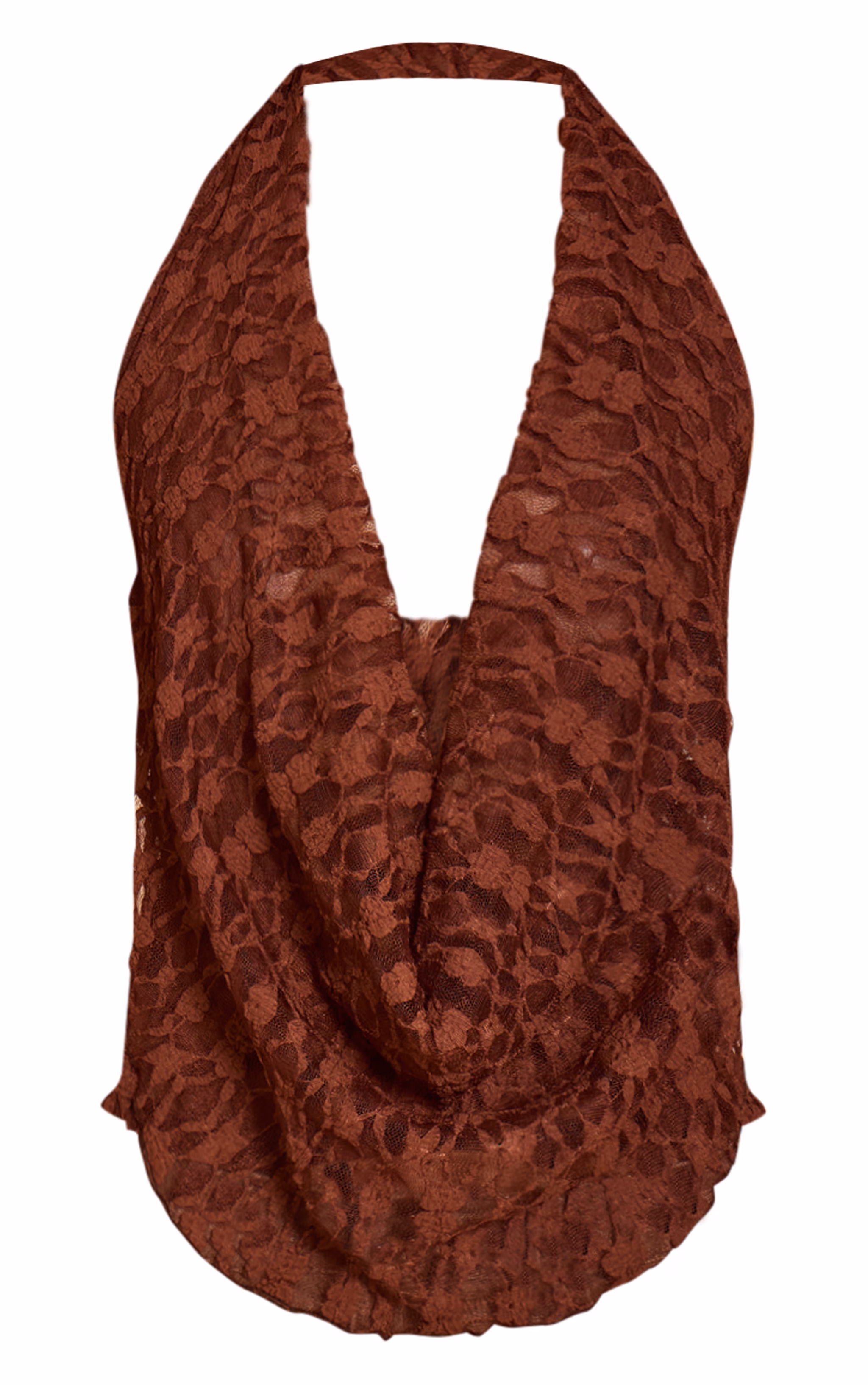 Chocolate Textured Lace Halter Neck Top