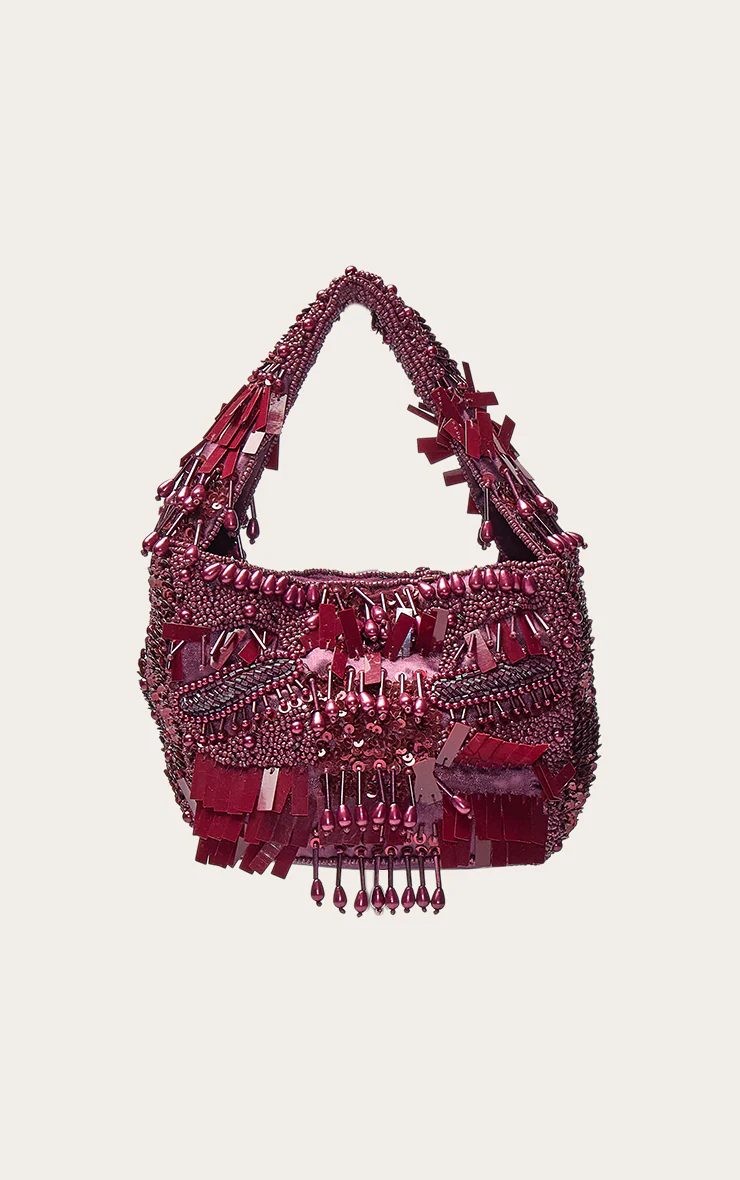 Plum Ornate Sequin Beaded Bag