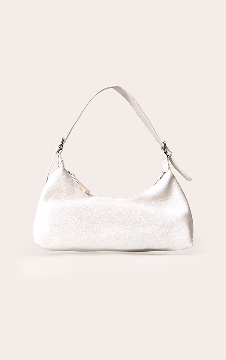 Off White Pu Elongated Curved Shoulder Bag