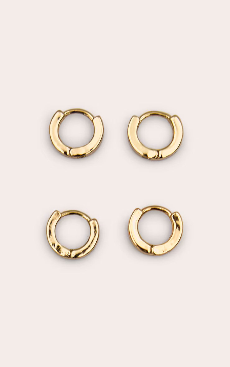 Real Gold Plated Dainty Huggie 2 Pack Hoop Earrings