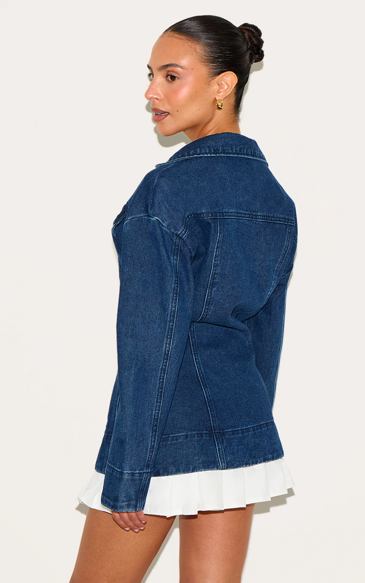 Petite Indigo Denim Fitted Mini Dress With Pleat Details