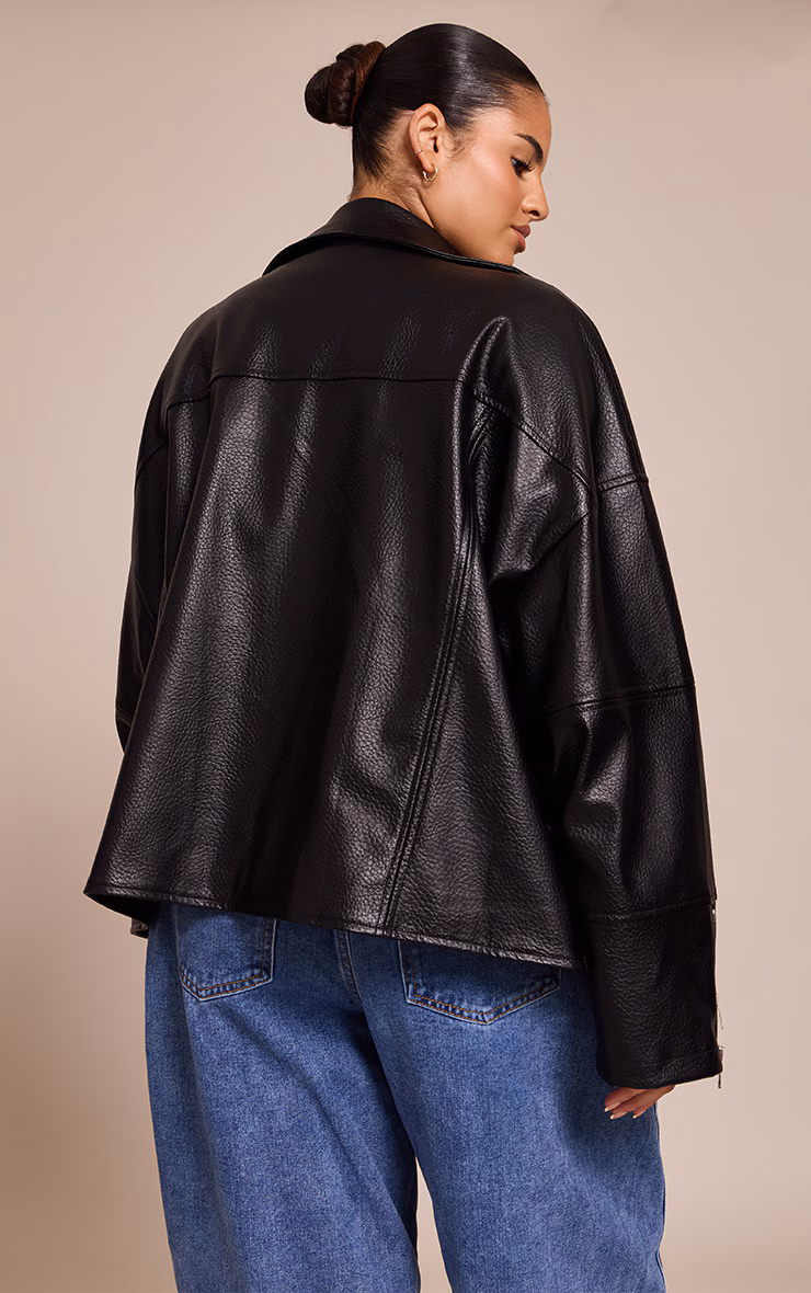 Plus Black Faux Leather Oversized Biker Jacket
