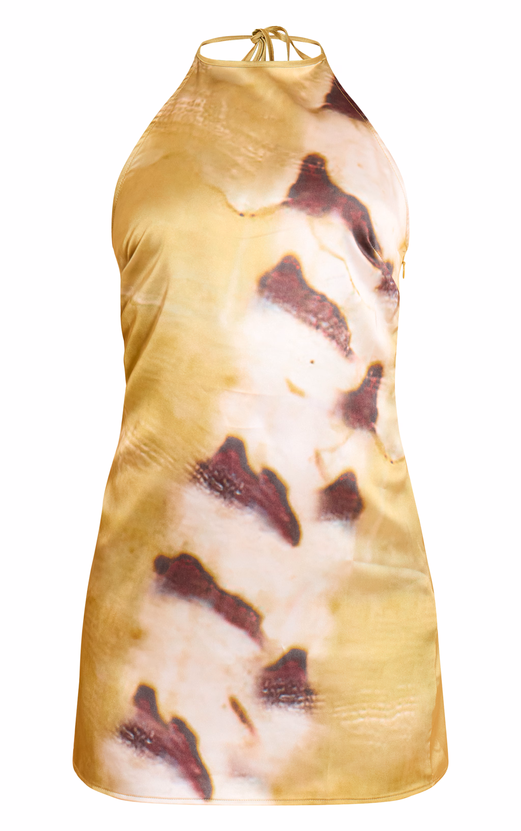 Lime Shell Print Satin Halter Mini Dress