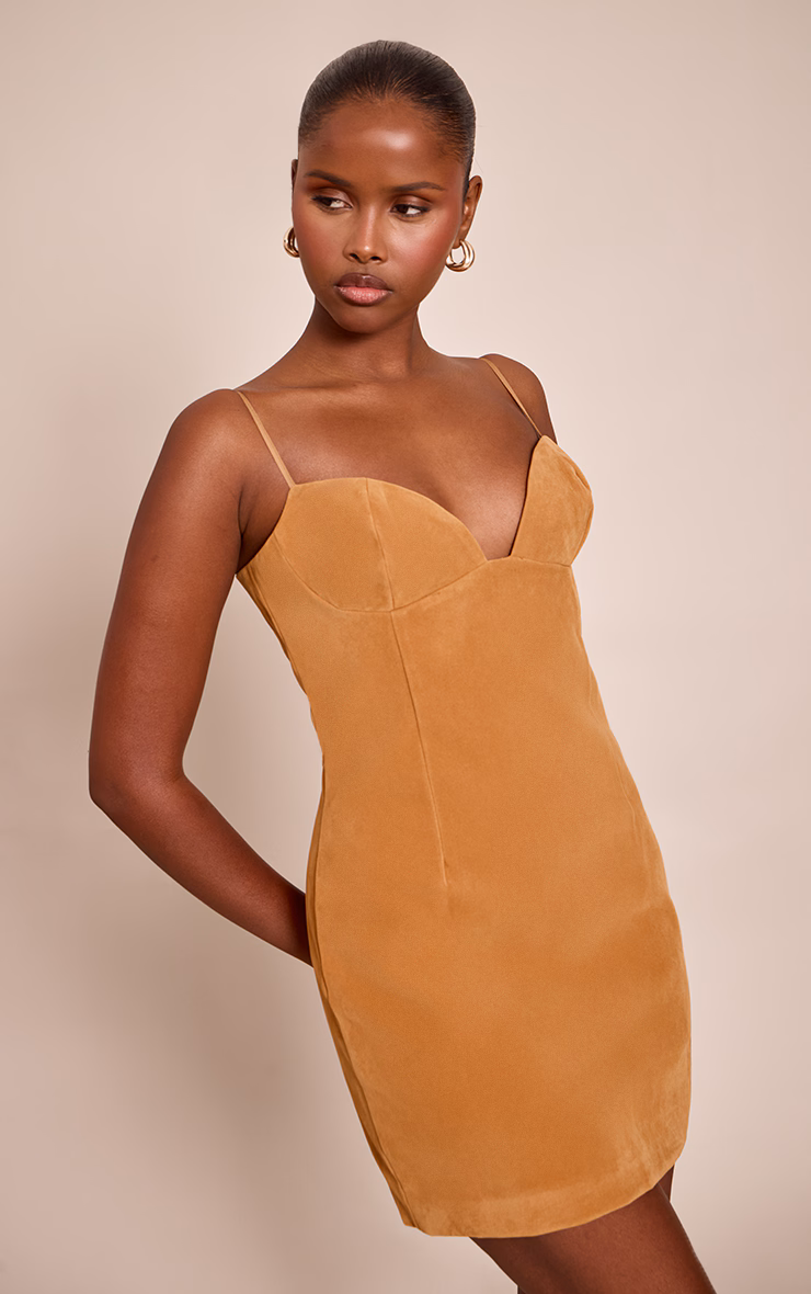 Mustard Faux Suede Bodycon Mini Dress