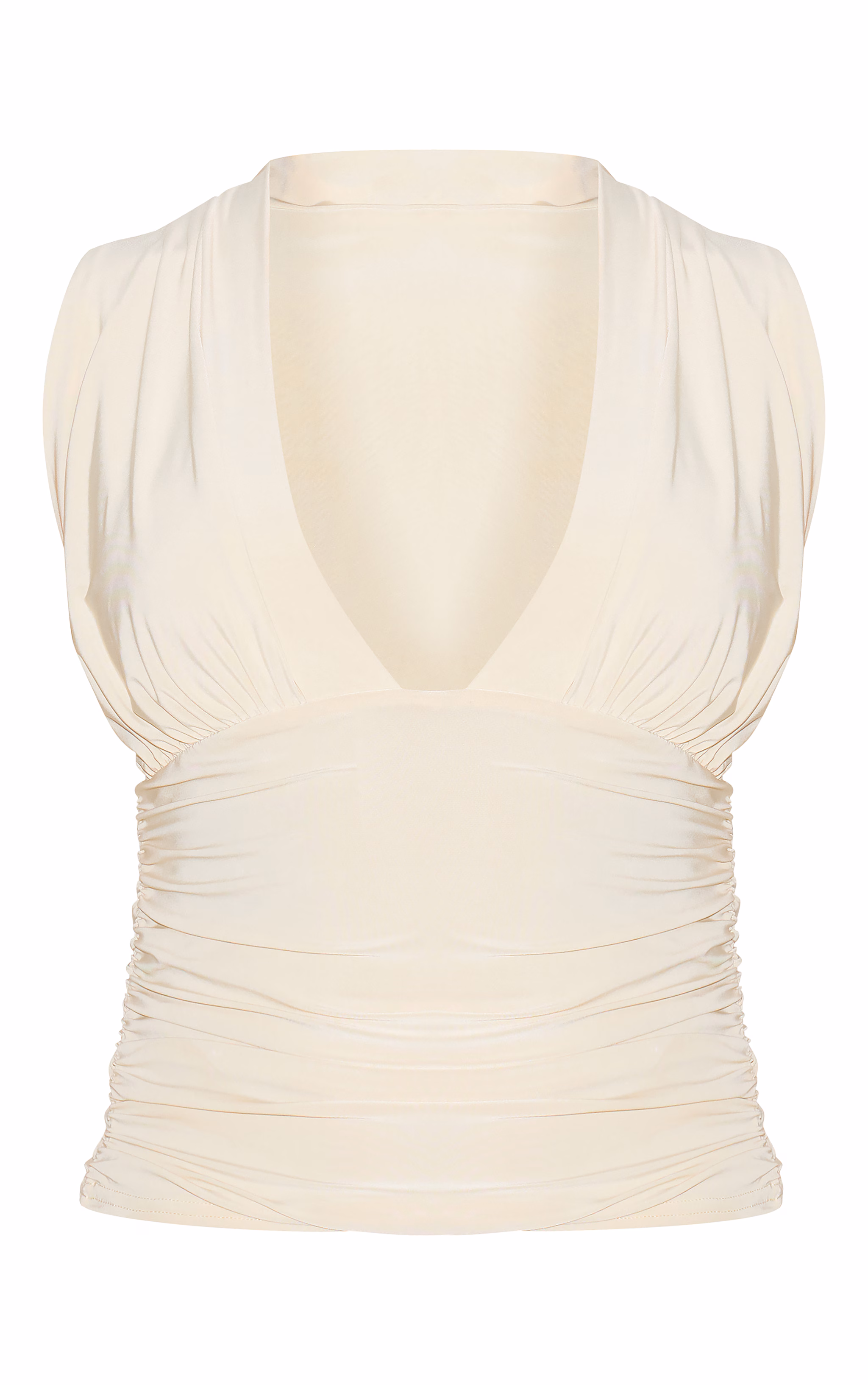 Butter Yellow Matte Slinky Ruched Detail Sleeveless Top