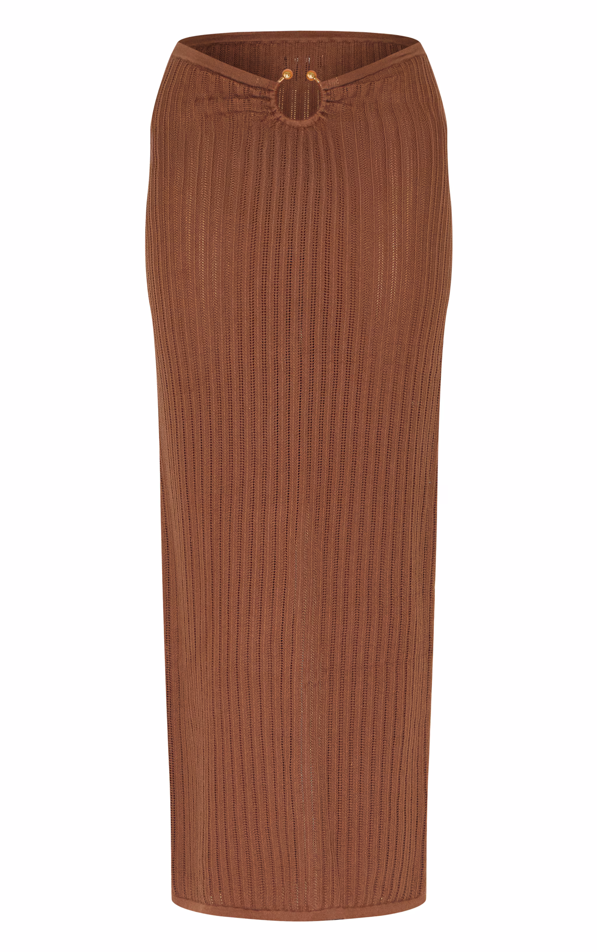Mocha Pointelle Knit Trim Split Maxi Skirt