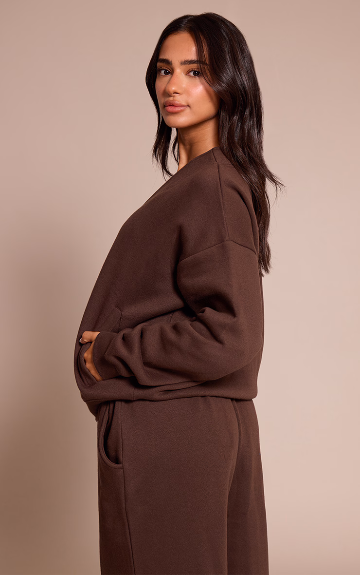 Petite Chocolate Button Up Side Pocket Sweatshirt