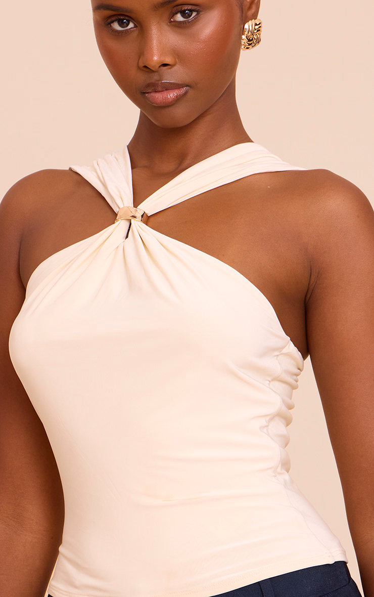 Butter Cream Double Layer Slinky Trim Detail Sleeveless Top