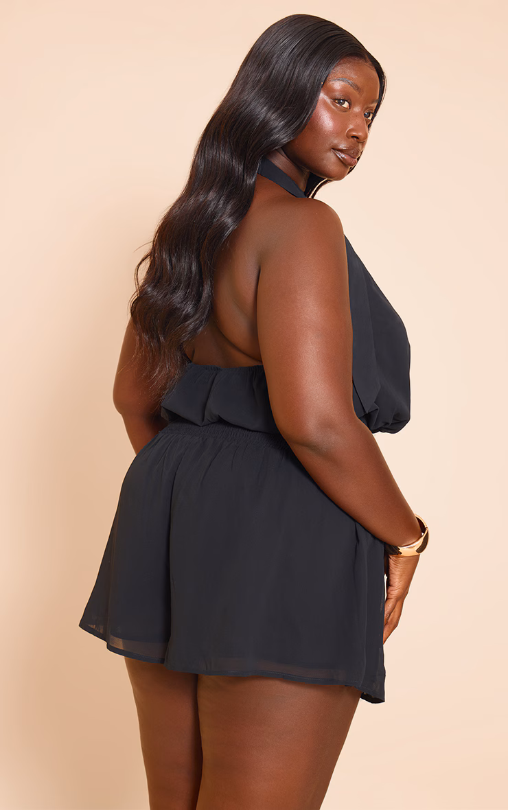 Plus Black Chiffon Halterneck Romper