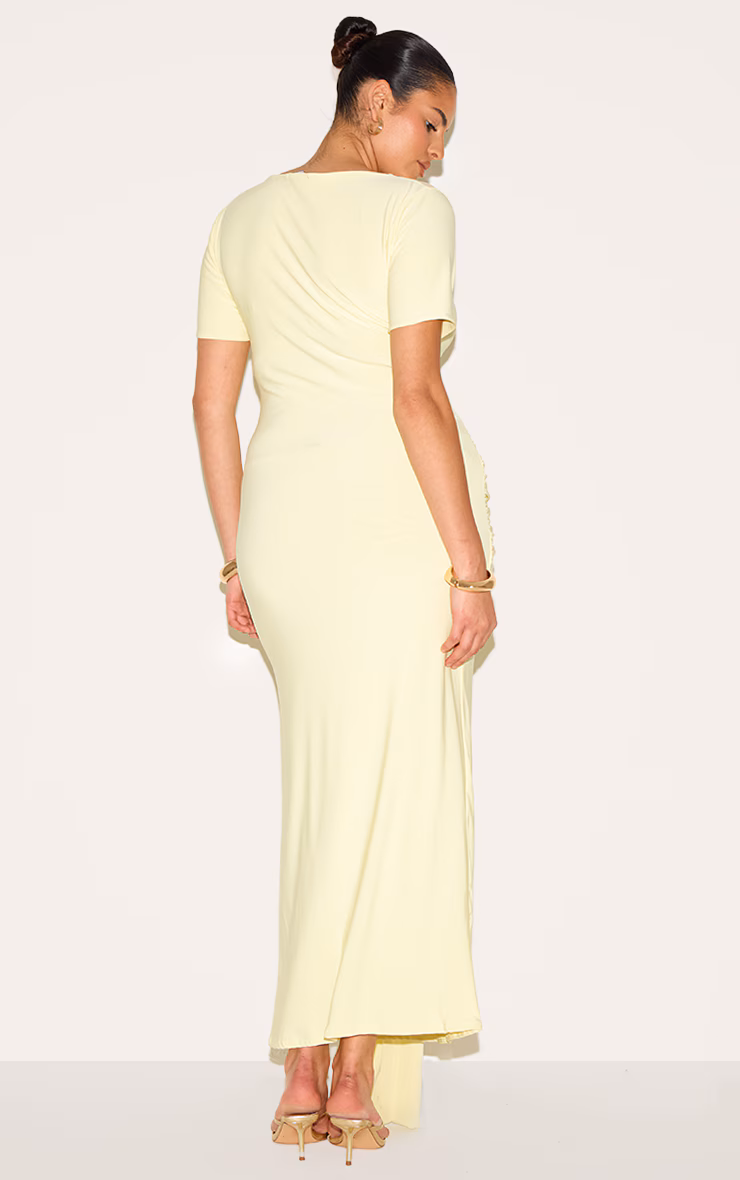 Plus Butter Yellow Boat Neck Wrap Waist Detail Maxi Dress