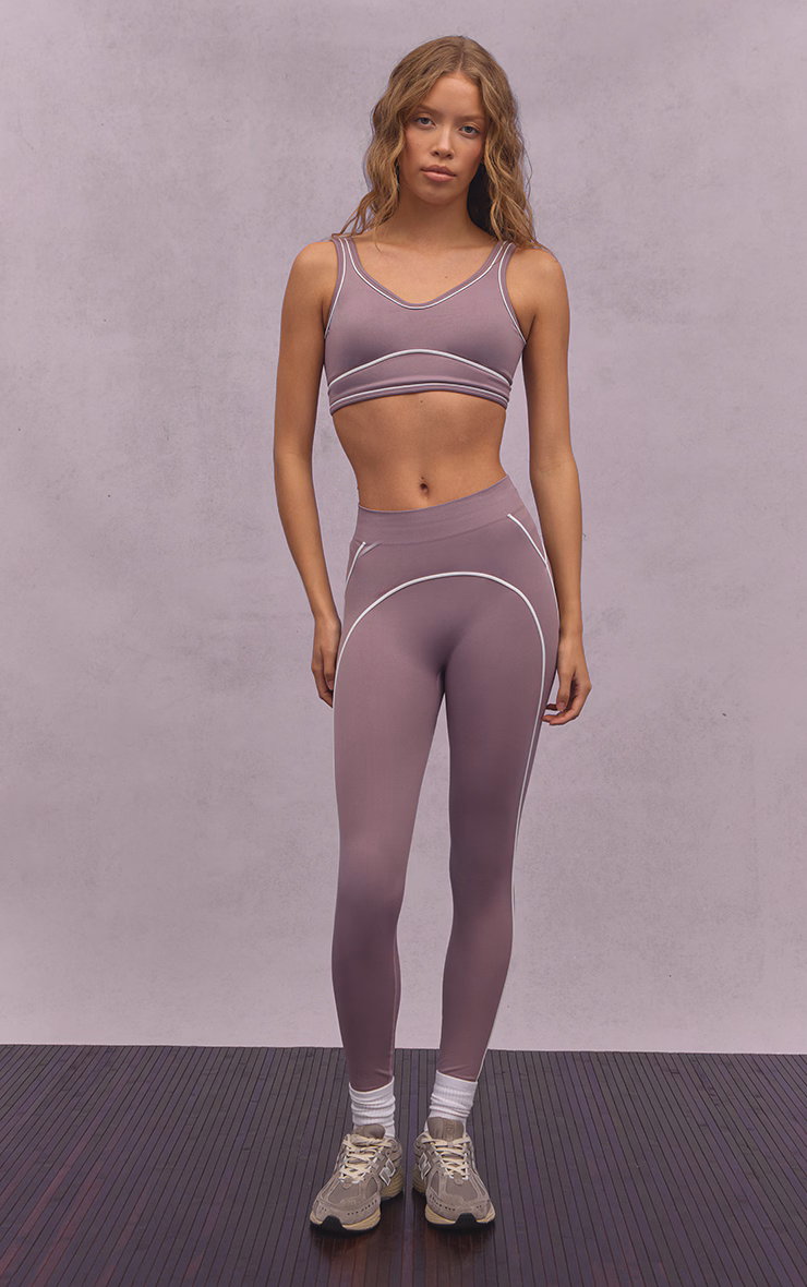 Mauve Seamless Contrast Detail Leggings