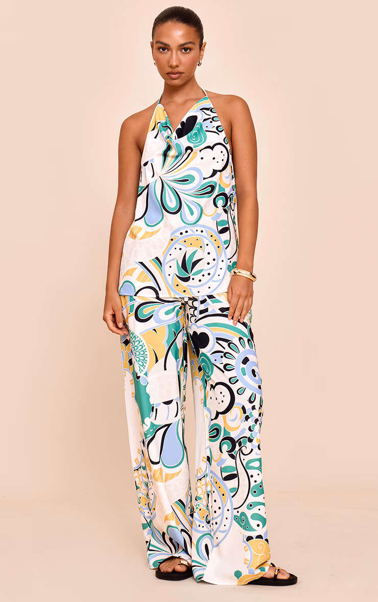 Multi Abstract Print Woven Floaty Wide Leg Pants