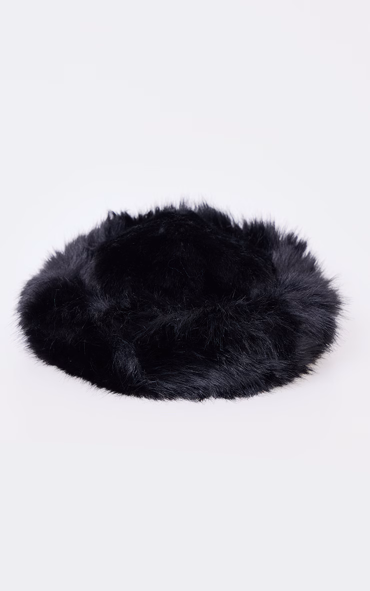 Black Faux Fur Fluffy Trim Bucket Hat