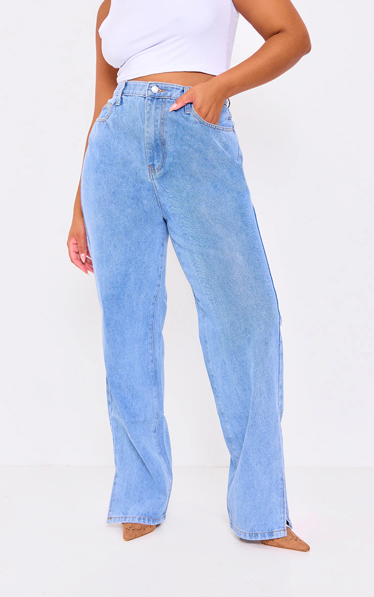 Plus Light Wash Split Hem Jeans