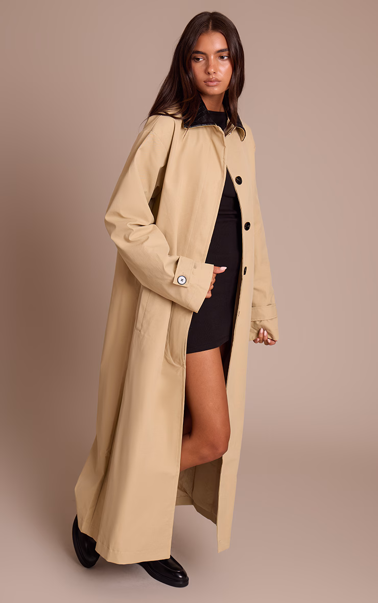 Beige Quilted Collar Maxi Coat