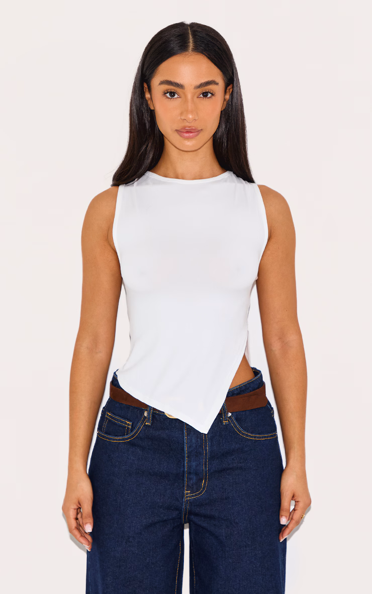 Petite White Asymmetric Longline Top