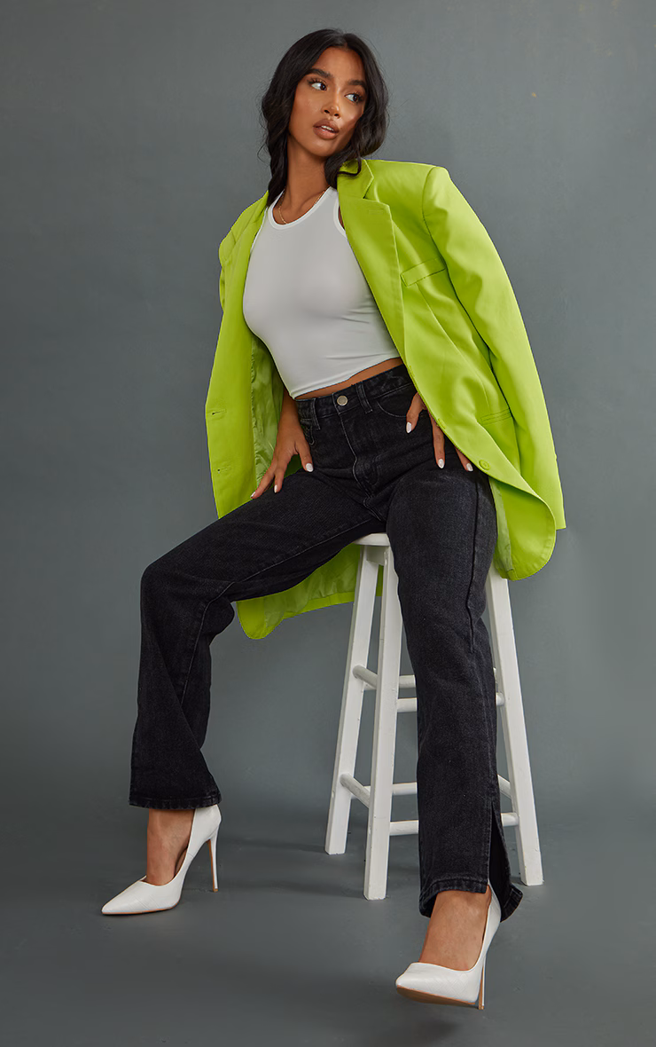 Petite Black Straight Leg Split Hem Jeans