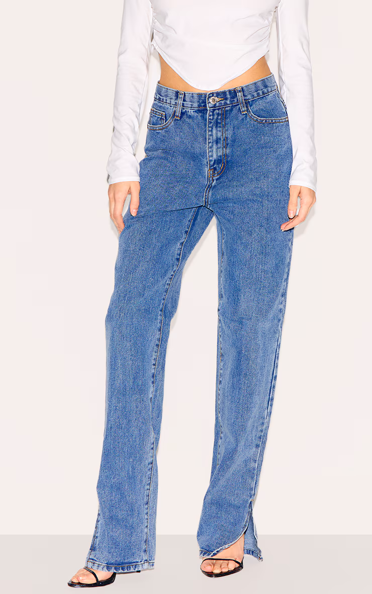 Vintage Wash Split Hem Jeans